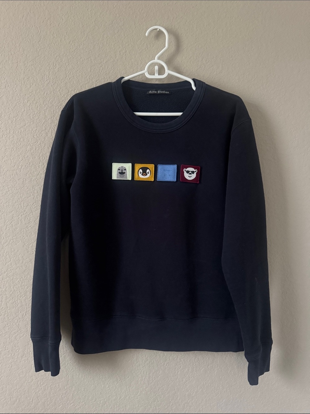 Acne studio Navy Crewneck with Multicolor Patch Squares size M